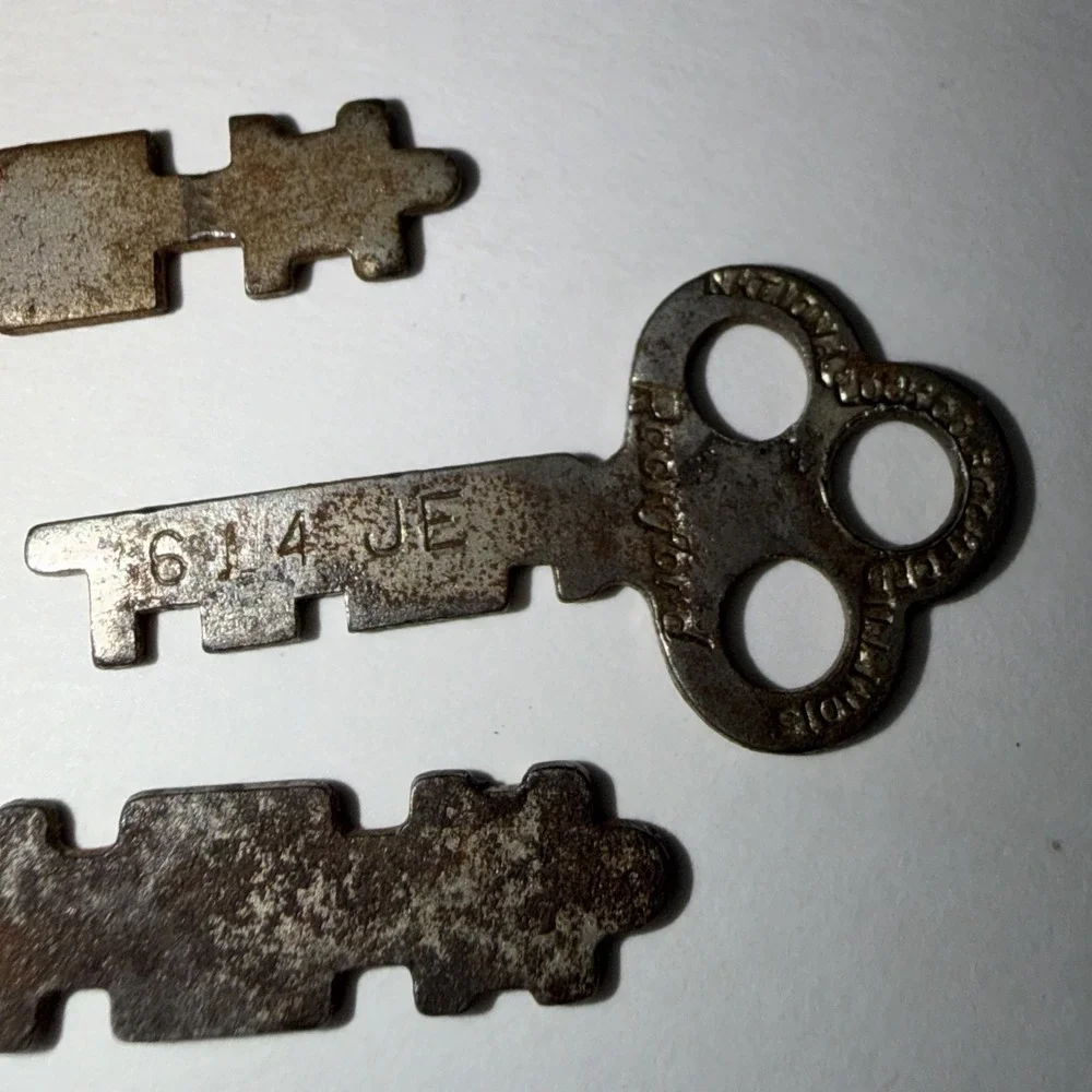 3 Trefoil Flat Skeleton Keys includes a National Lock Co Rockford, Il Steampunk